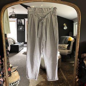 Topshop Belted Stripe Roll-Cuff Trousers